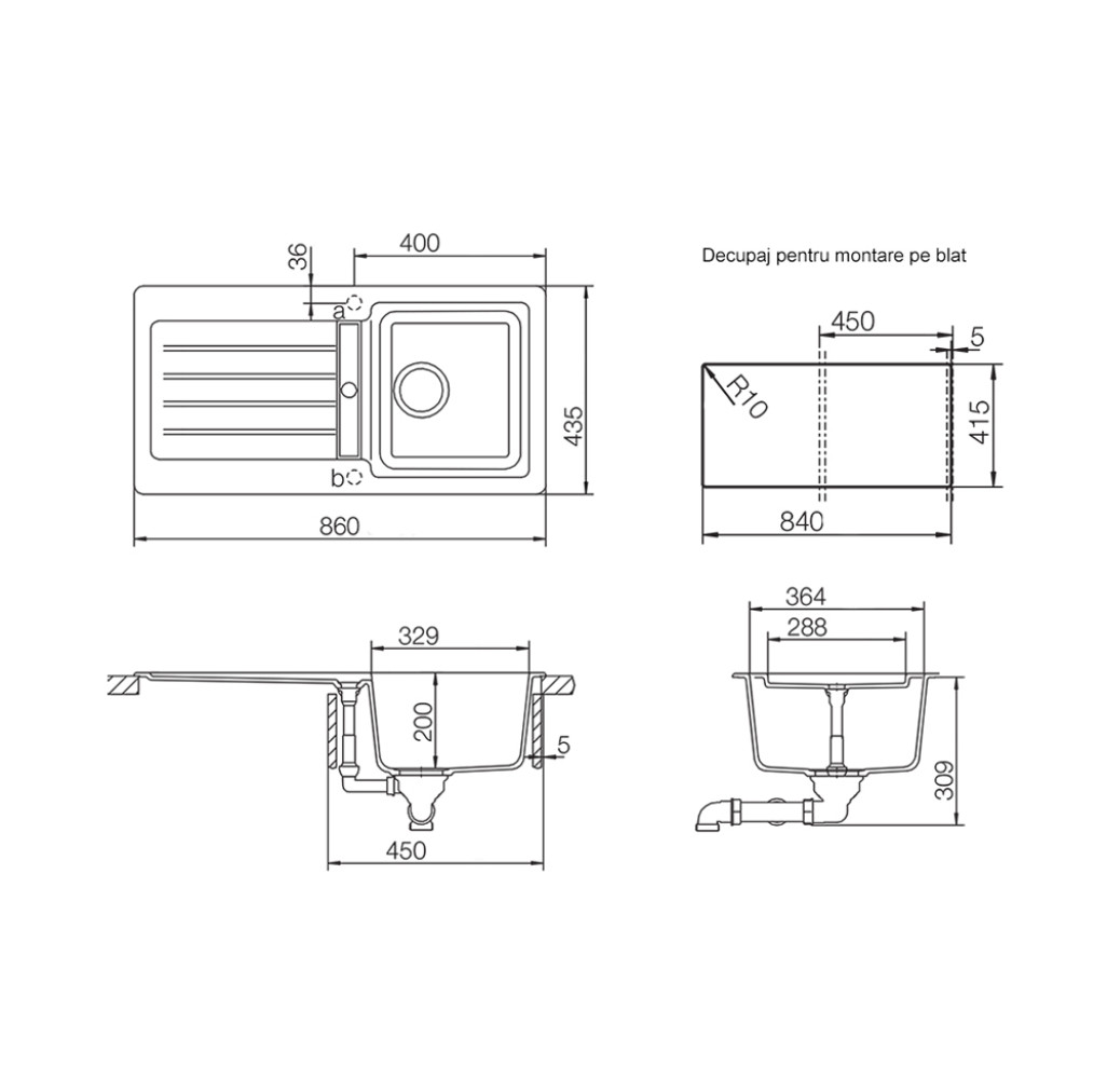 TYPD100SCROM Chiuveta bucatarie Schock Typos D-100S Cristalite Croma 860 x 435 mm, compozit granit, reversibila, montare pe blat, gri -  SCHOCK TYPD100SCROM  imagine 1