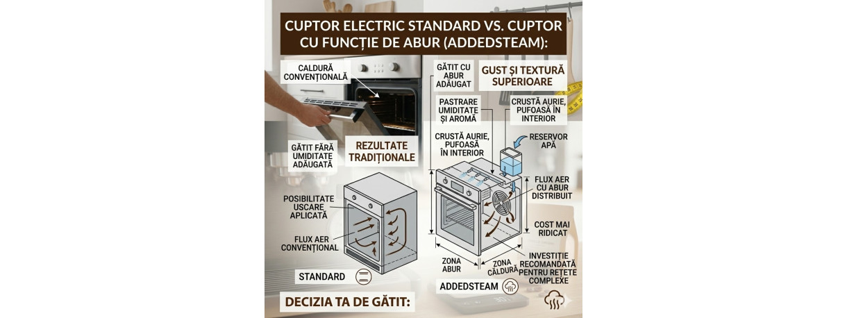 Cuptor electric standard vs. cuptor cu abur adăugat (AddedSteam): când merită investiția
