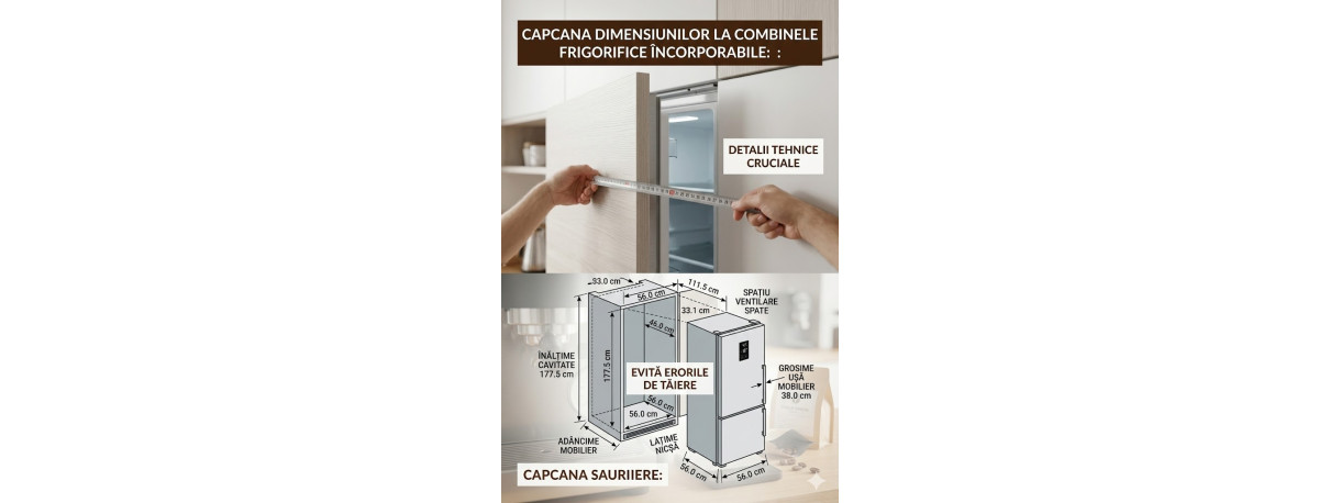 Dimensiuni combină frigorifică incorporabilă: Cote montaj și ventilare nișă